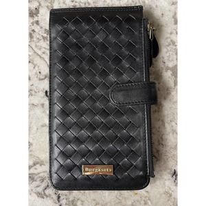 Borgasets Handmade Black Leather Bifold Wallet 18 Credit Card Slots 2 Zippers